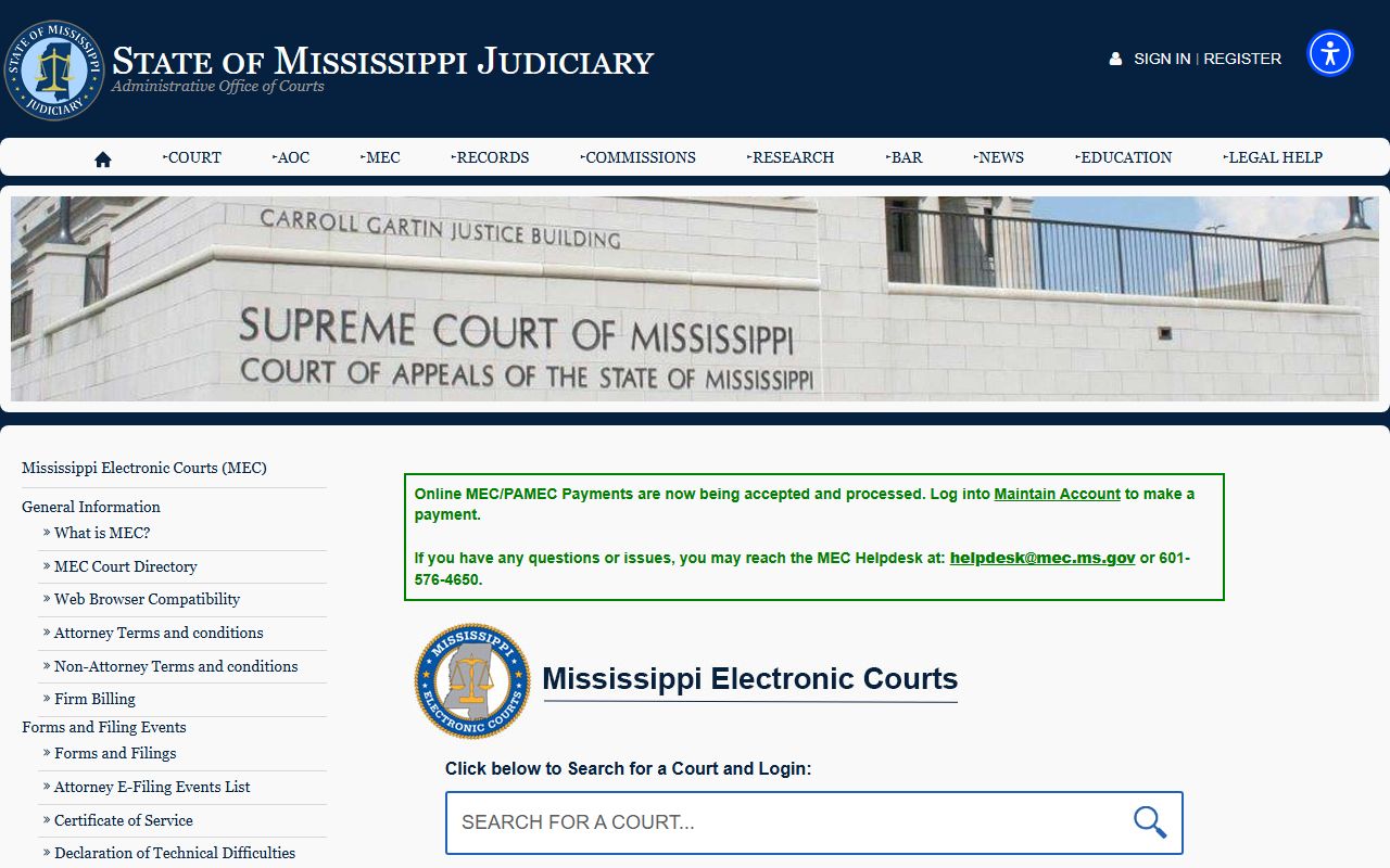 Grenada County court records after jail arrest using Mississippi Electronic Courts